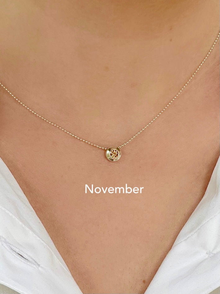 Sterling Silver Birthstone Charm in Crystal on Sterling Silver Beaded Necklace