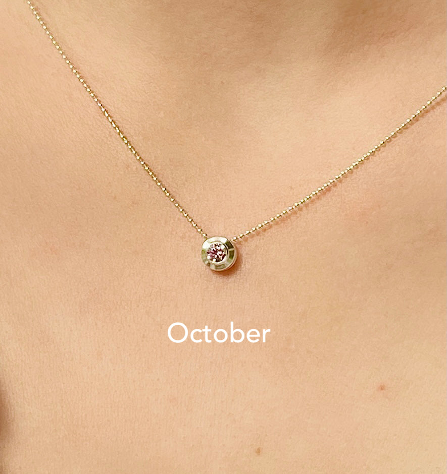 Sterling Silver Birthstone Charm in Crystal on Sterling Silver Beaded Necklace