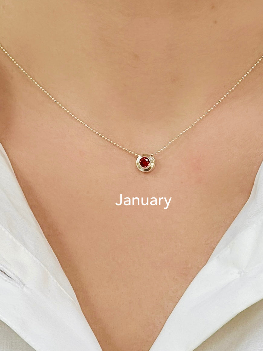 Sterling Silver Birthstone Charm in Crystal on Sterling Silver Beaded Necklace