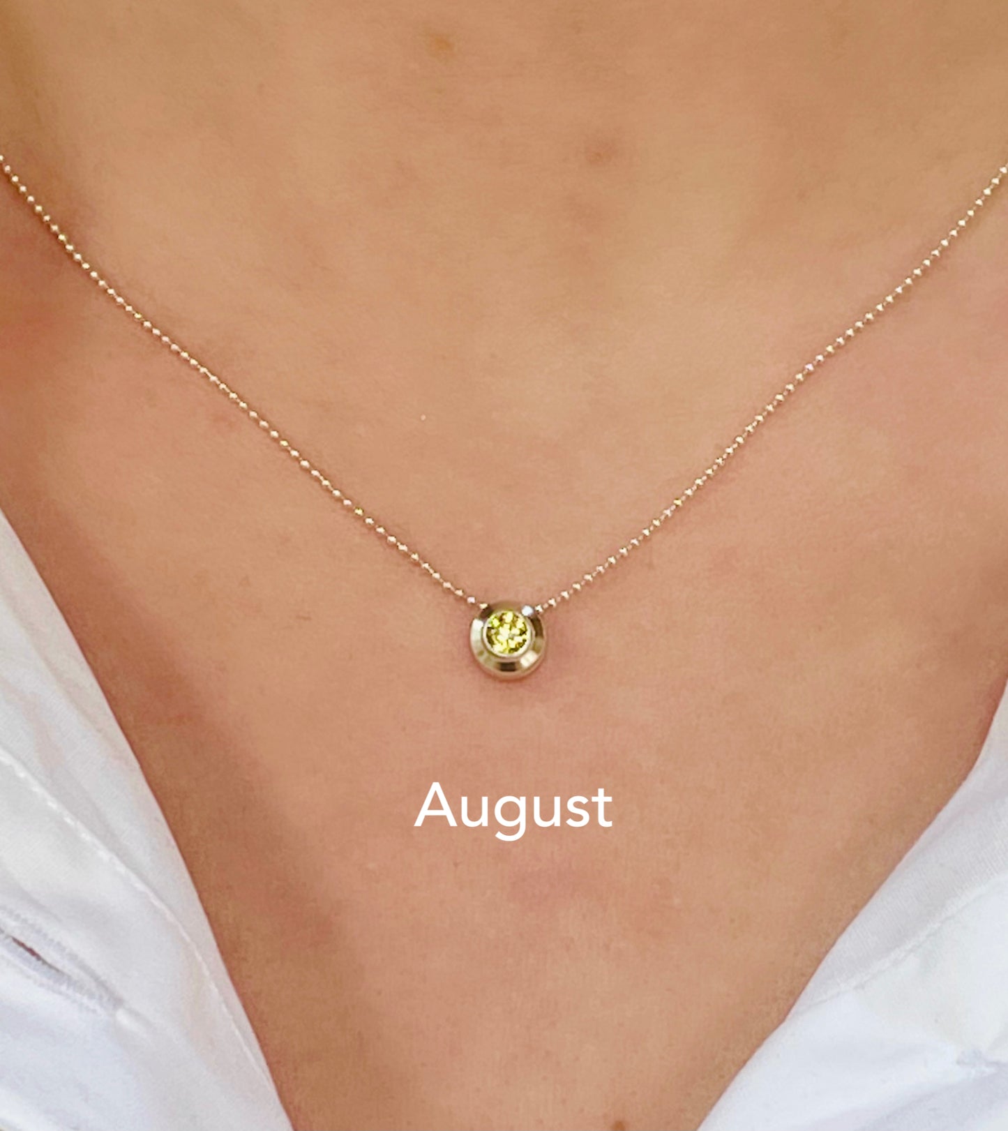 Sterling Silver Birthstone Charm in Crystal on Sterling Silver Beaded Necklace