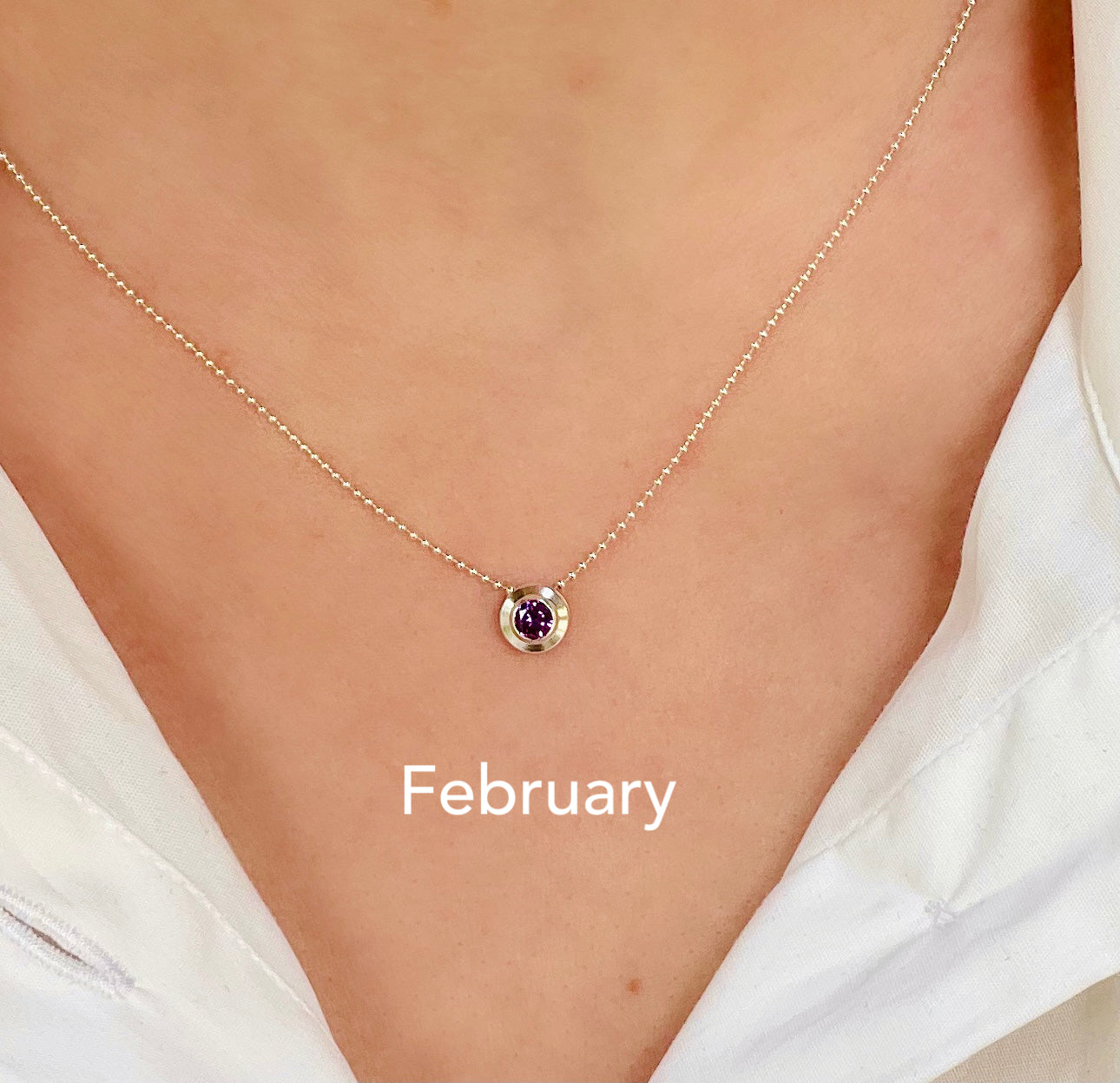 Sterling Silver Birthstone Charm in Crystal on Sterling Silver Beaded Necklace