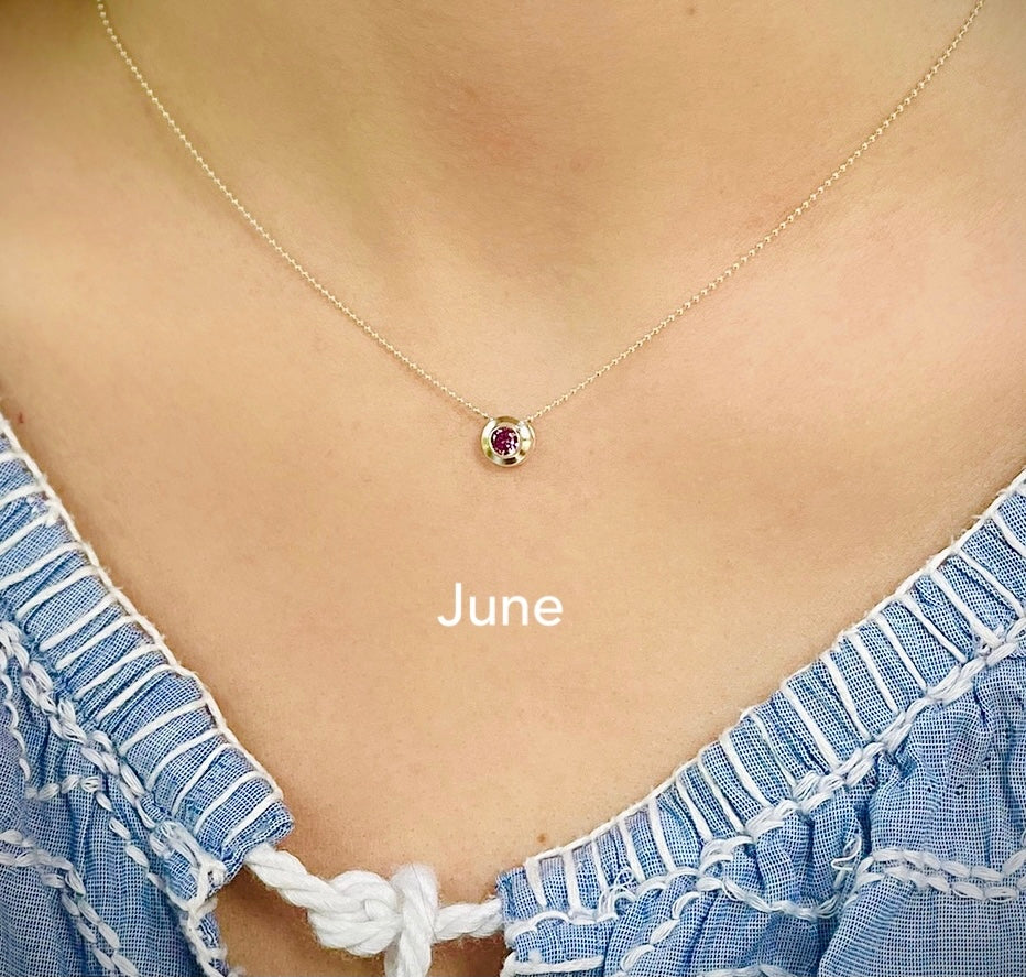 Sterling Silver Birthstone Charm in Crystal on Sterling Silver Beaded Necklace