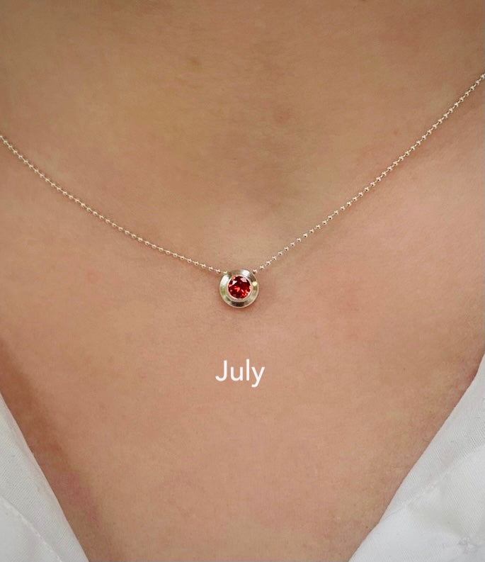 Sterling Silver Birthstone Charm in Crystal on Sterling Silver Beaded Necklace