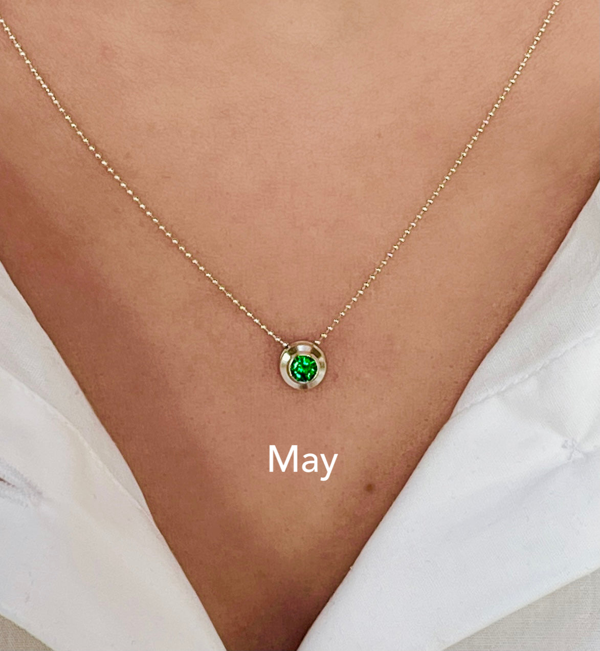 Sterling Silver Birthstone Charm in Crystal on Sterling Silver Beaded Necklace