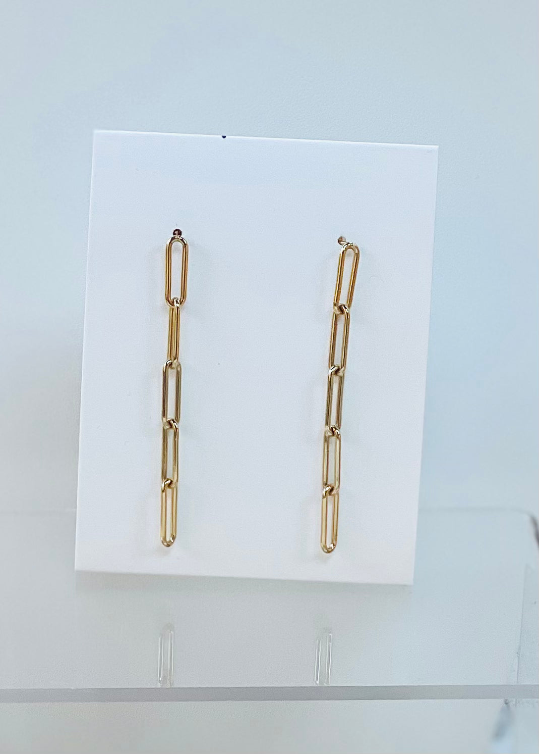 Gold Filled Long Paper Clip Chain on Post Earrings