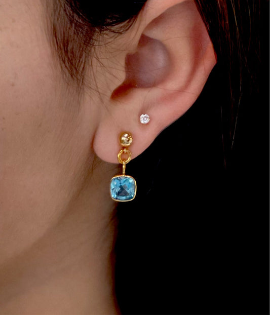 Swiss Blue Topaz and Gold Post Earrings