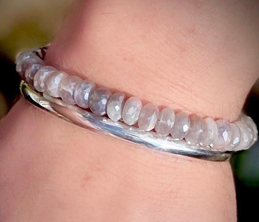 Cool Tone Mystic Moonstone Gemstone Beaded Bracelet with Sterling Silver Clasp