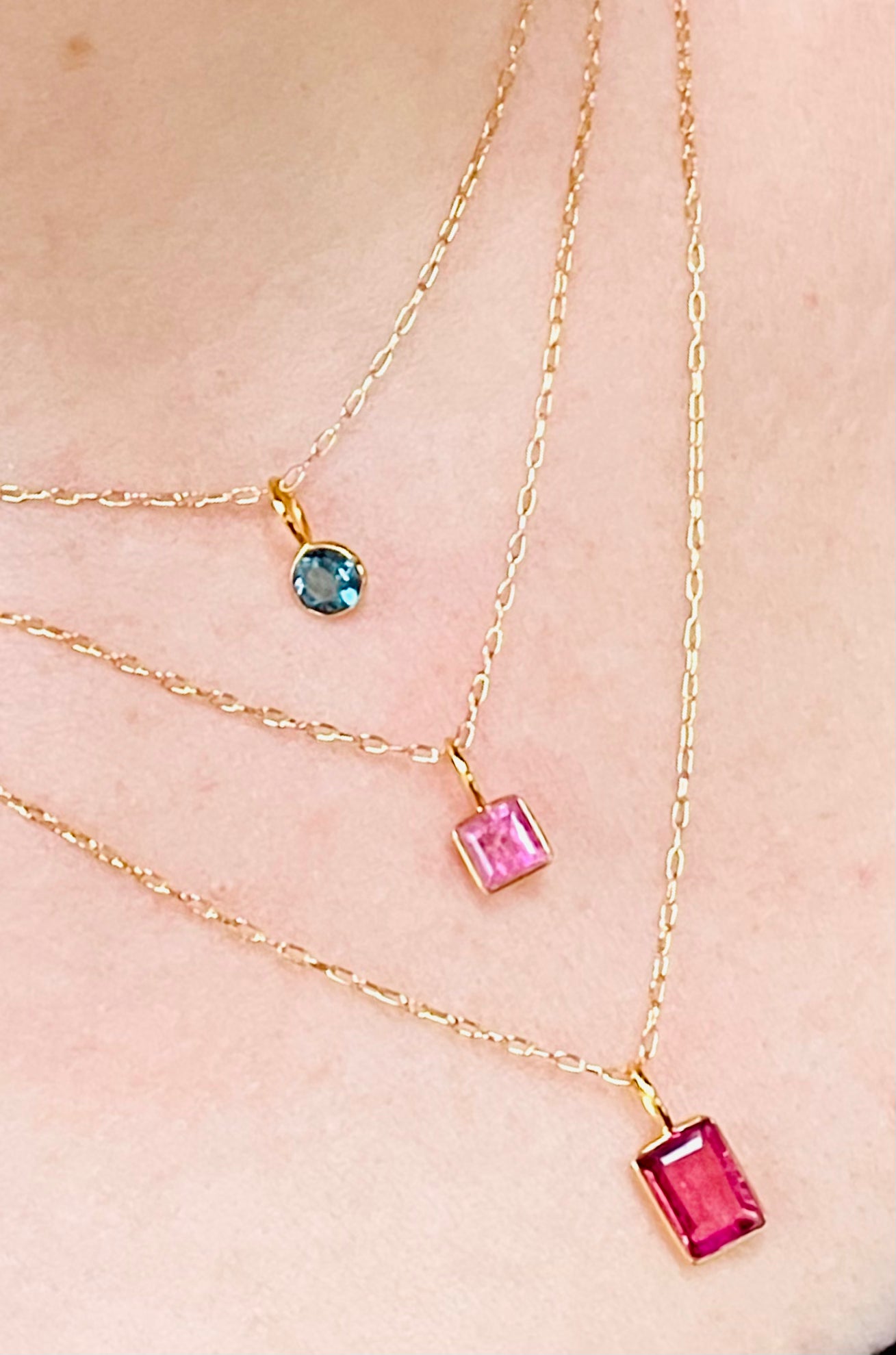 Tourmaline Solid 14K Wrapped Bezel Pendant on Gold Filled Delicate Paperclip 16 inch Chain