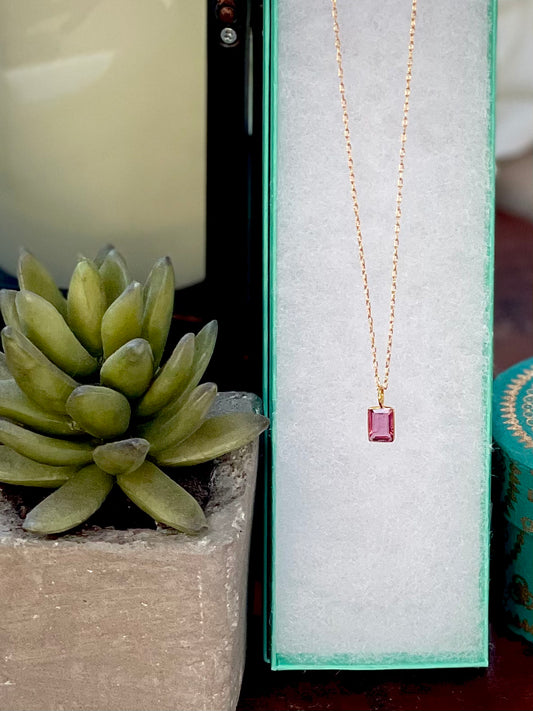 Tourmaline Solid 14K Wrapped Bezel Pendant on Gold Filled Delicate Paperclip 16 inch Chain