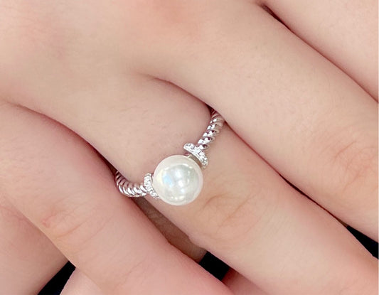Pearl Twisted Sterling Silver Ring with CZ accent