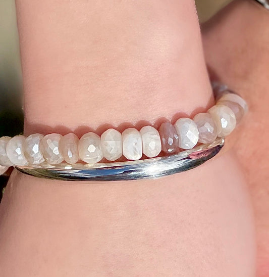 Warm Tone Mystic Moonstone Gemstone Beaded Bracelet with Sterling Silver Clasp